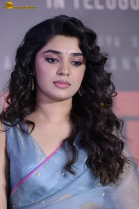 Indian actress krithi shetty beautiful in a blue saree while attending an event