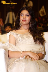 Telugu Actress Krithi Shetty seen at a movie function