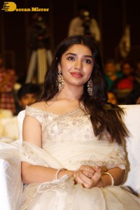 Telugu Actress Krithi Shetty seen at a movie function