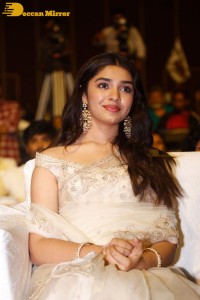 Telugu Actress Krithi Shetty seen at a movie function