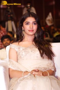 Telugu Actress Krithi Shetty seen at a movie function