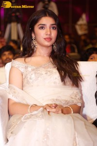 Telugu Actress Krithi Shetty seen at a movie function