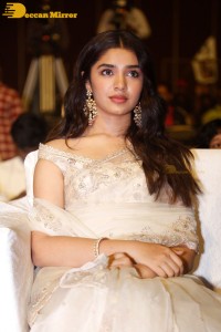 Telugu Actress Krithi Shetty seen at a movie function