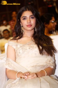 Telugu Actress Krithi Shetty seen at a movie function