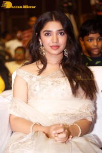 Telugu Actress Krithi Shetty seen at a movie function