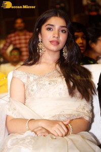 Telugu Actress Krithi Shetty seen at a movie function