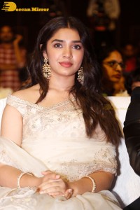 Telugu Actress Krithi Shetty seen at a movie function