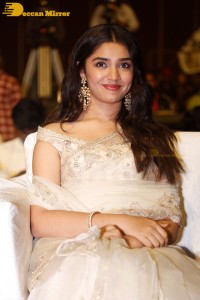 Telugu Actress Krithi Shetty seen at a movie function