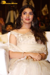 Telugu Actress Krithi Shetty seen at a movie function