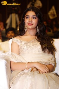 Telugu Actress Krithi Shetty seen at a movie function