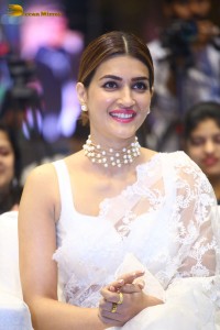 Indian Actress Kriti Sanon in a white saree while attending a movie function
