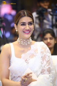 Indian Actress Kriti Sanon in a white saree while attending a movie function