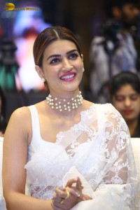Indian Actress Kriti Sanon in a white saree while attending a movie function