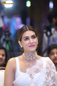 Indian Actress Kriti Sanon in a white saree while attending a movie function