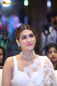 Indian Actress Kriti Sanon in a white saree while attending a movie function