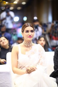 Indian Actress Kriti Sanon in a white saree while attending a movie function