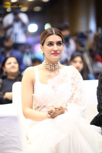 Indian Actress Kriti Sanon in a white saree while attending a movie function