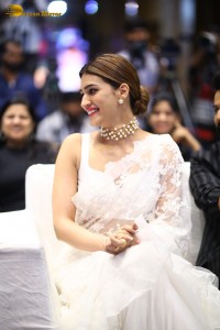 Indian Actress Kriti Sanon in a white saree while attending a movie function