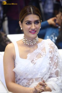 Indian Actress Kriti Sanon in a white saree while attending a movie function