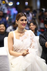 Indian Actress Kriti Sanon in a white saree while attending a movie function