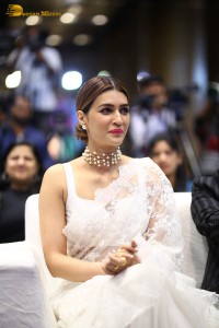 Indian Actress Kriti Sanon in a white saree while attending a movie function
