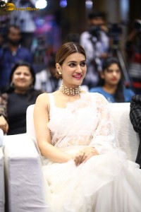 Indian Actress Kriti Sanon in a white saree while attending a movie function