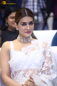 Indian Actress Kriti Sanon in a white saree while attending a movie function