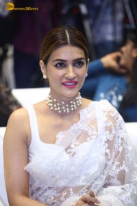Indian Actress Kriti Sanon in a white saree while attending a movie function