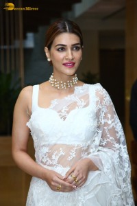 Indian Actress Kriti Sanon in a white saree while attending a movie function