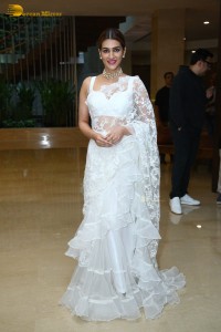Indian Actress Kriti Sanon in a white saree while attending a movie function