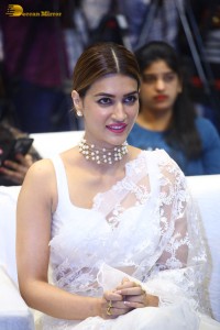 Indian Actress Kriti Sanon in a white saree while attending a movie function