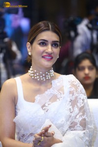 Indian Actress Kriti Sanon in a white saree while attending a movie function