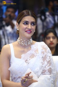 Indian Actress Kriti Sanon in a white saree while attending a movie function