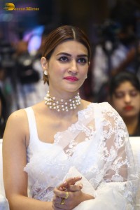 Indian Actress Kriti Sanon in a white saree while attending a movie function