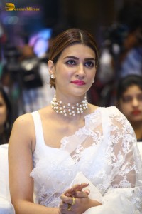 Indian Actress Kriti Sanon in a white saree while attending a movie function
