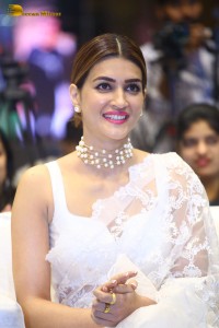 Indian Actress Kriti Sanon in a white saree while attending a movie function