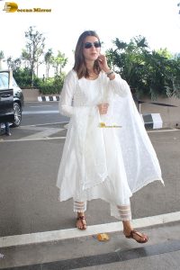 actress kriti sanon cute in a white salwar dress