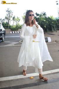 actress kriti sanon cute in a white salwar dress