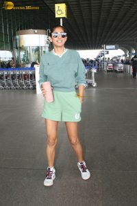 actress Kubbra Sait gorgeous in green shorts and t-shirt