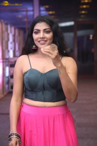 actress lahari stylish looks in a grey top and pink skirt
