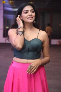 actress lahari stylish looks in a grey top and pink skirt