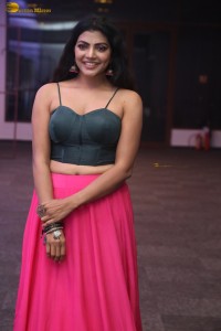 actress lahari stylish looks in a grey top and pink skirt