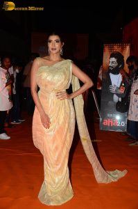 mohan babu daughter and actress lakshmi manchu in a gold color saree