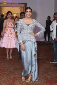 actress and producer Lakshmi Manchu spotted in a silver blue dress at an event
