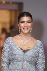 actress and producer Lakshmi Manchu spotted in a silver blue dress at an event