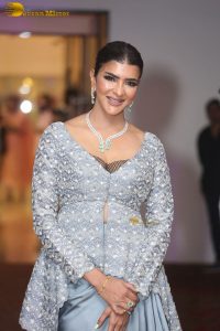 actress and producer Lakshmi Manchu spotted in a silver blue dress at an event