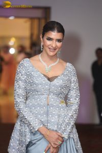 actress and producer Lakshmi Manchu spotted in a silver blue dress at an event