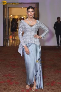 actress and producer Lakshmi Manchu spotted in a silver blue dress at an event