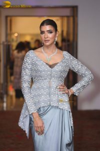 actress and producer Lakshmi Manchu spotted in a silver blue dress at an event