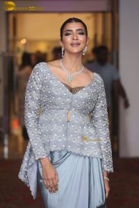 actress and producer Lakshmi Manchu spotted in a silver blue dress at an event